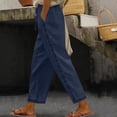 thumbnail image 2 of GUACER Pants for Women Casual Linen Drawstring Waisted with Lace Hem Boho Eyelet Trim Straight Leg Pants, 2 of 7