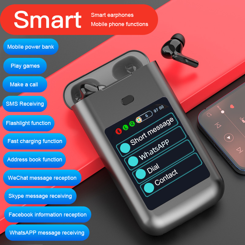 LC-dolida 3 in 1 AI Translation Bluetooth Earphones, 3" Touch Screen with 5000mAh Power Bank, ANC/ENC Noise Cancelling, WhatsApp/FB/Skype Msg Display (Black)