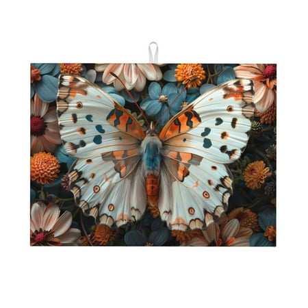 

Zeuib Butterfly and Bloom Beauty Dish Drainer Kitchen Counter Kitchen Drying Mat Heat Resistant Drainer Mats Easy to Clean Dish Rack Pad