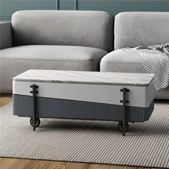 HomeRoots 572276 47 in. Gray White & Black Faux Marble Wood & Steel Lift Top Coffee Table