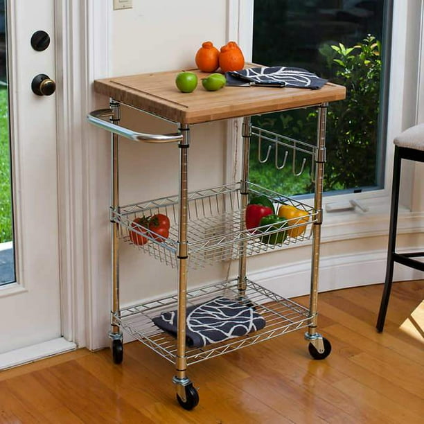 TRINITY EcoStorage Kitchen Cart w/Bamboo Cutting Board ...
