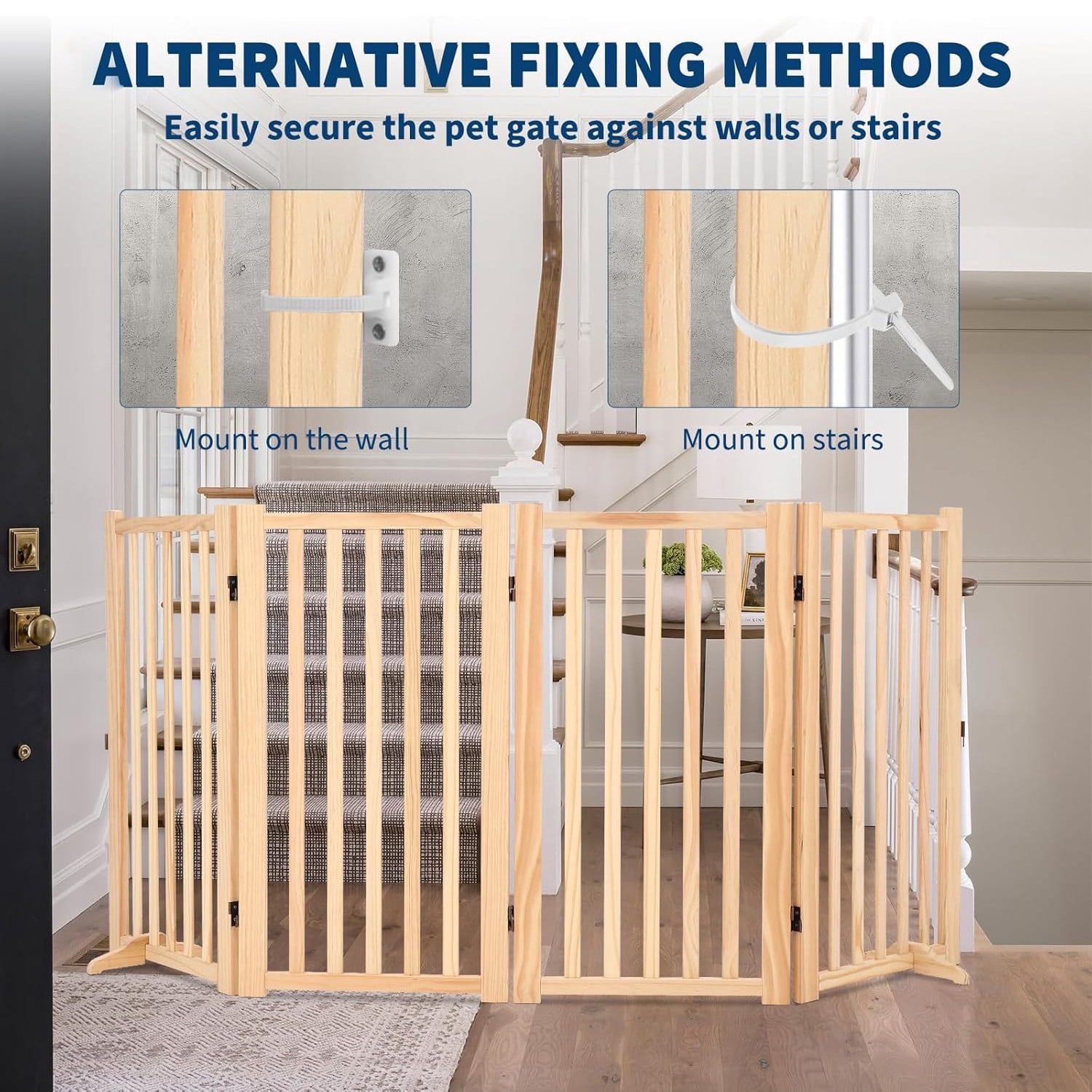Roromall Wooden Freestanding Dog Gate, Foldable Pet Gate with Support Feet, Indoor Dog Fence for House, Doorways, Stairs, Expandable Pet Fence -4 Panel, 36"H