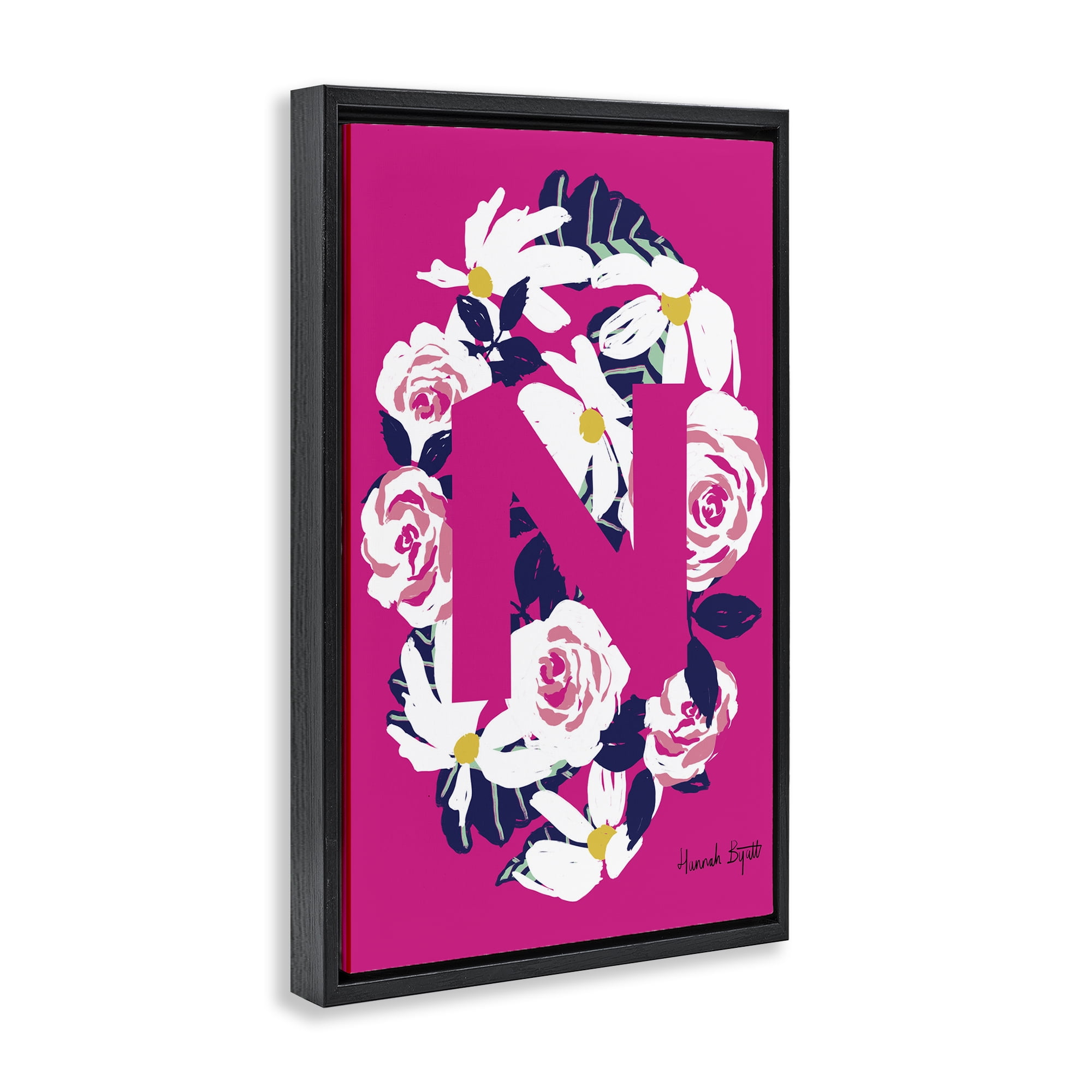 Stupell Industries Floral Bloom Letter N Botanical & Floral Painting Black Floater Framed Art Print Wall Art, 17 x 25