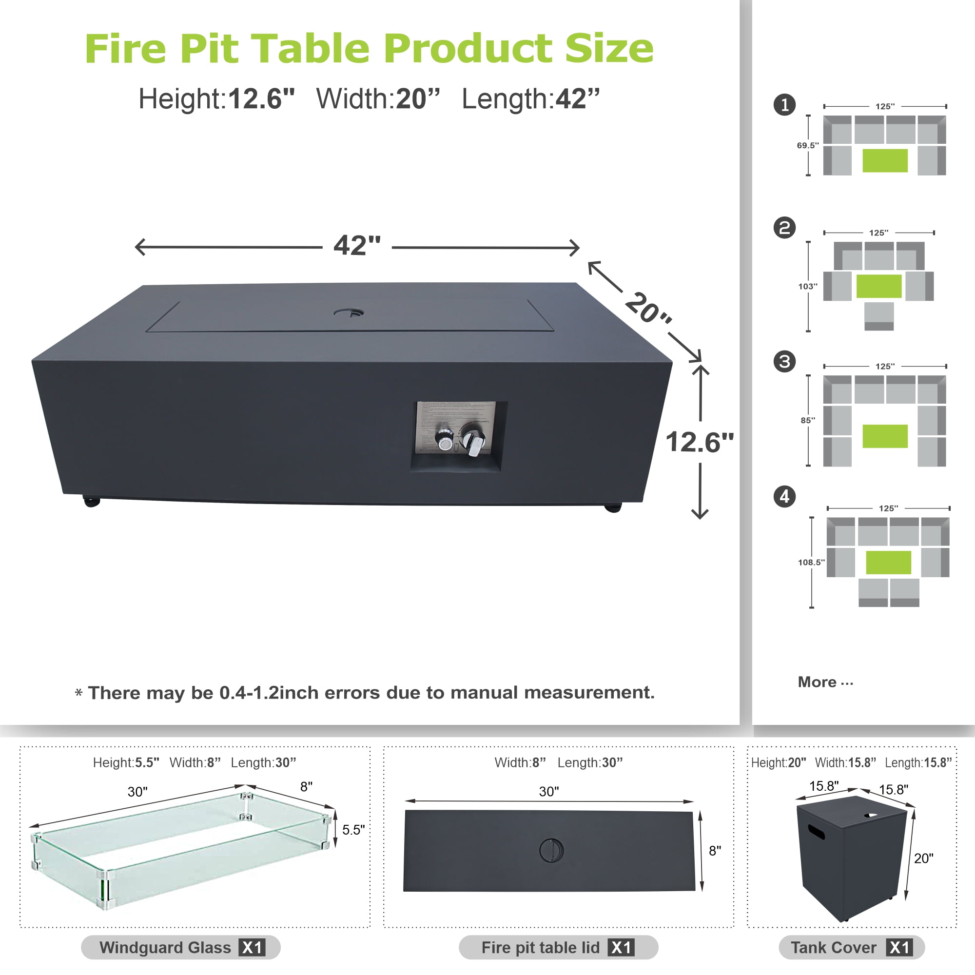 Evita 42" Gas Fire Pit Table for Outdoor 50,000 BTU Propane Fire Pit Table with with RGB LED Lights
