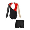 thumbnail image 4 of YEAHDOR Kids Girls Gymnastics Dance Suit Long Sleeve Metallic Shiny Rhinestones Leotard Unitard with Shorts Red&Black 8, 4 of 7