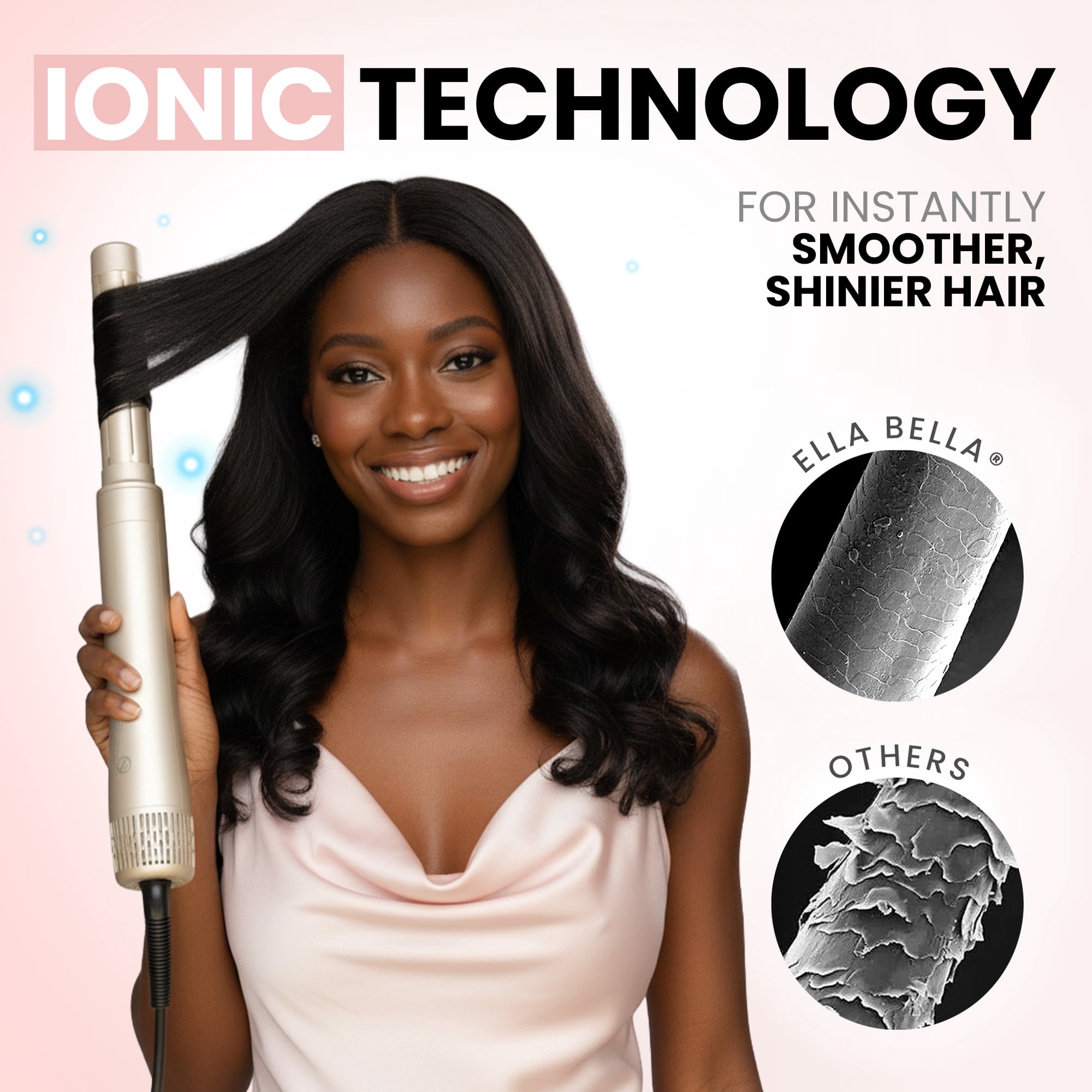 ELLA BELLA® 6 in 1 Professional Hot Air Styler • Powerful Hair Dryer & Straightener Set • Fast Drying Curling Volumizing Straightening Styling • Includes Protective Travel Case (Champagne)