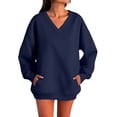 thumbnail image 4 of vigerkar V Neck Solid Color Sweatshirt Women with Pocket No Hood Comfy Soft Fall Winter Outfits Lounge Long Sleeve Casual Pullover Top (Navy, XXL), 4 of 7