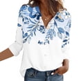 thumbnail image 4 of Plus Size Womens Shirts Graphic Printed Button Down Lapel Collared Tops Long Sleeve Loose Casual Dressy Blouses (XL, Light Blue), 4 of 7