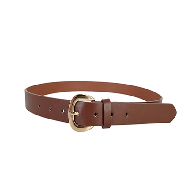 Cinturón George para Mujer, Mediano Hebilla Redonda Dorada Café Talla Eg