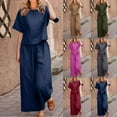 thumbnail image 2 of Fengactive 2 Piece Lounge Sets for Women Short Sleeve Round Neck Tops Wide Leg Pants Tracksuits Summer Outfits, 2 of 6