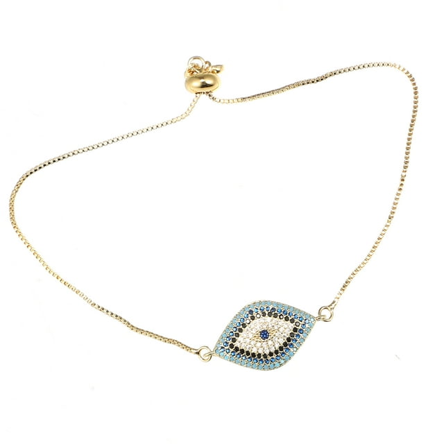 Pulseras de ojo malvado para mujer, cadena de eslabones delicados, pulsera ajustable, regalo de ojo azul para niña, cobre