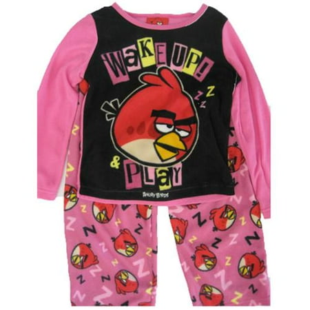 Little Girls Black Hot Pink Cartoon Print 2 Pc Pajama Set 4-6