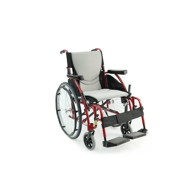 Silla de ruedas ergonómica ultraligera Karman K-115 de 25 libras con reposapiés extraíble y ruedas de liberación rápida, color rojo
