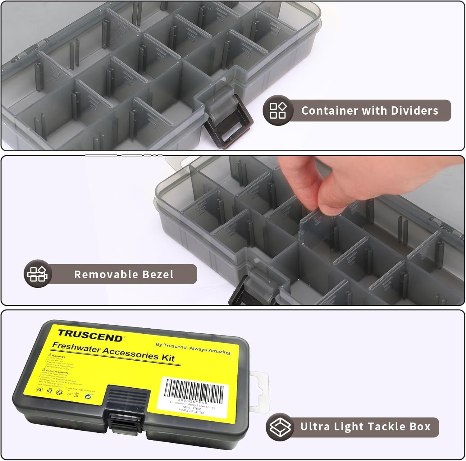 TRUSCEND Complete Fishing Accessories - Tackle Box with Tackle Included, Fishing Hooks, Jig Heads, Sinkers, Weights, Swivels, Snaps, Bobbers, Leaders - Fishing Gear Set for Bass Trout Panfish Walleye