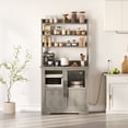 thumbnail image 5 of Gaderth Bakers Rack with 2 Glass Doors, Farmhouse Bakers Rack with Power Outlet, Coffee Bar, Microwave, Kitchen Storage Shelves, Small Kitchen Bakers Rack Cabinet with Large Storage, Easy Assembly, 5 of 8