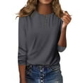 thumbnail image 2 of T-Shirt for Women Women's Fashion Casual Round Neck 3/4 Sleeve Loose Solid Color Button T-Shirt Ladies Top, 2 of 7