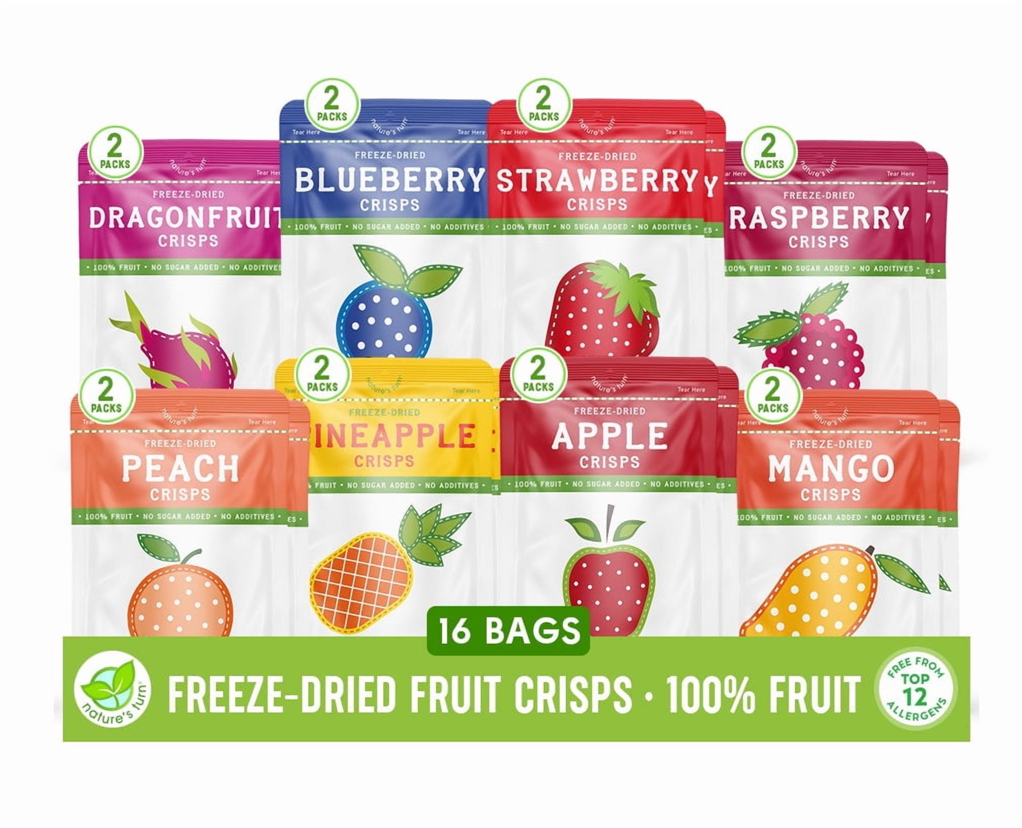 Nature’s Turn Freeze-Dried Superfruit Crisps Variety Pack, No Added Sugar, Healthy Natural Fruit Crisp Snack for School Lunch, 16 Pack (0.53 oz Each)
