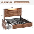 thumbnail image 3 of Farmhouse Queen Bed Frame with Headboard Storage, LED Lights & Charging Station, Wooden Platform Bed with 4 Drawers, No Box Spring Needed, Brown, 3 of 7
