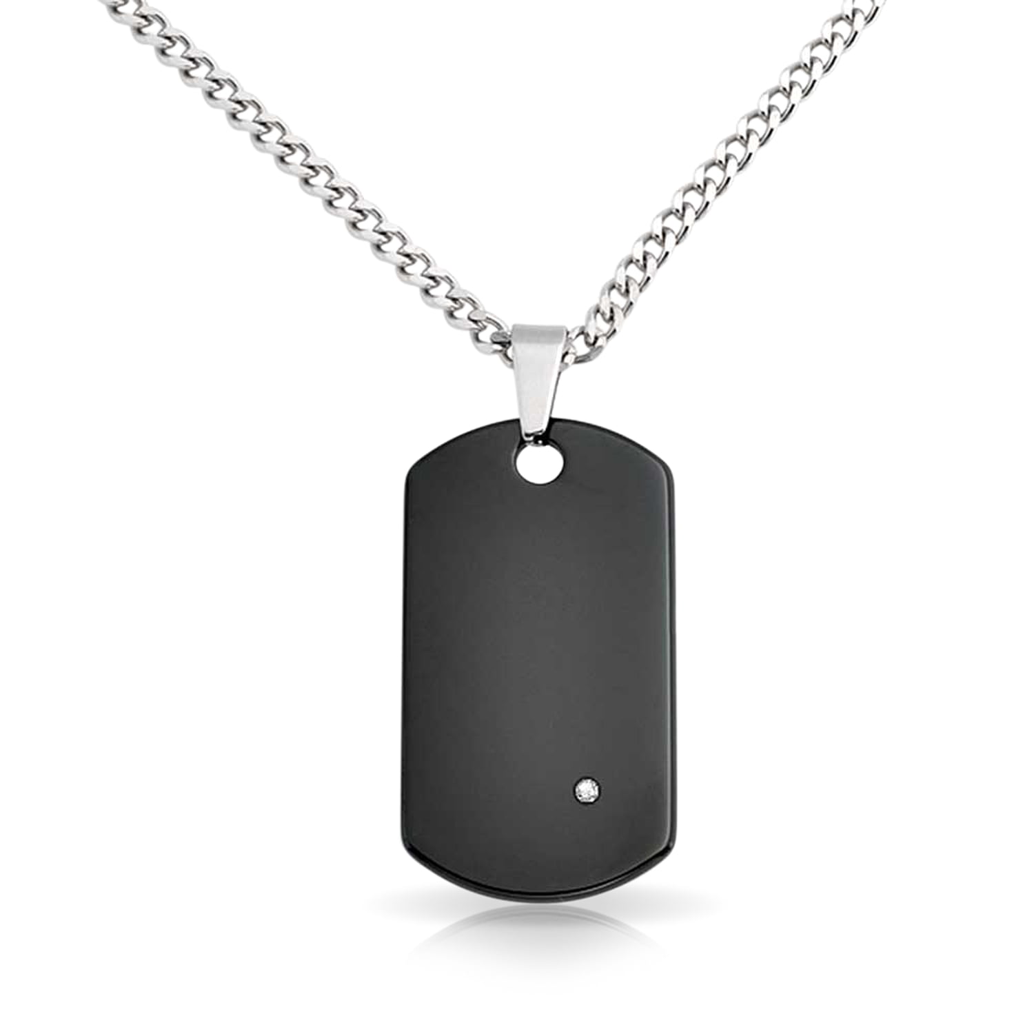 Bling Jewelry Simple Basic Mens Engravable Black Dog Tag Pendant