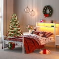 thumbnail image 5 of Yoneston Twin Size Power Outlet LED Light Metal Platform Bed Frame with 2-Tier Storage Charging Station Headboard for Girls Teens Kids Bedroom, White, 5 of 12