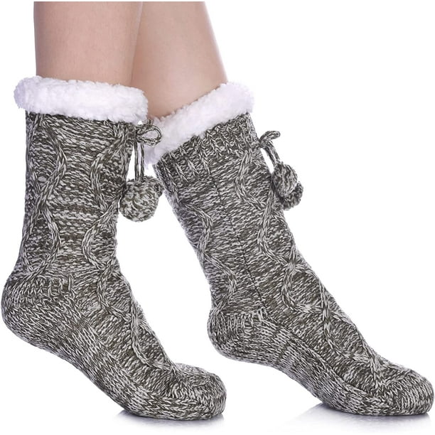 Womens Fuzzy Slipper Socks Winter Thermal FleeceFFIY lined with Grippers  Knit Warm Cozy Non Slip Socks