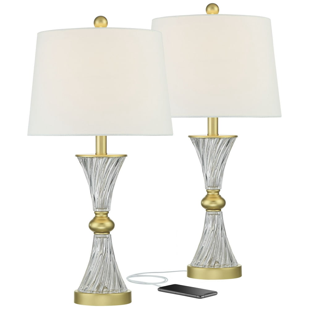 Regency Hill Traditional Glam Table Lamps Set Of 2 With Usb Charging