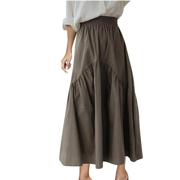 Abomasnow Maxi Skirts for Women High Waist Renaissance Flowy Long Skirt Casual Loose Fit Solid Color Pleated Skirt Loose Swing Beach Skirt