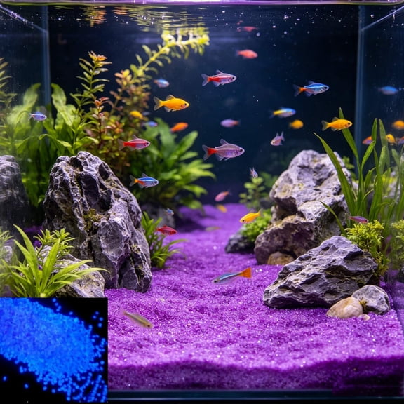 Roiihwy Glow In Dark Luminous Stones For Aquarium Fish Tank, Decorative Gravel Substrate For Betta Shrimp Tank, 2000 Grains Purple