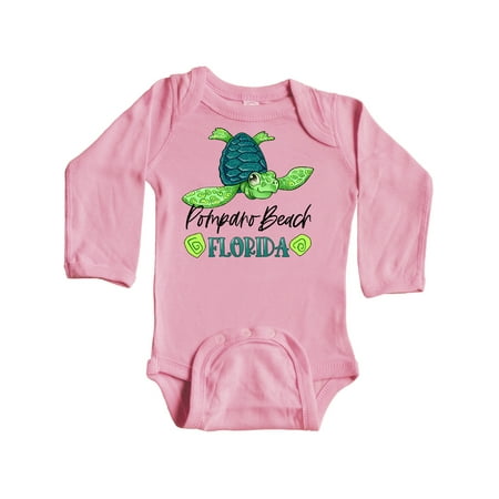 

Inktastic Pompano Beach Florida Happy Sea Turtle Gift Baby Boy or Baby Girl Long Sleeve Bodysuit
