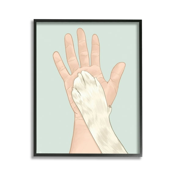 Stupell Industries Cat Paw High Five Animals & Insects Painting Black Framed Art Print Wall Art, 11 x 14