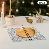 6*Silver Square Plastic Plate Chargers with Embossed Rims Charger Plates Acrylic