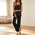 thumbnail image 5 of BRELIL Women's Two Piece Outfits Square Neck Sleeveless Tank Top Wide Leg Pants Lounge Set Casual Pajama Sets Loose Fit Vacation Travel Matching Tracksuit, Black XL, 5 of 8