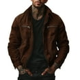thumbnail image 4 of Handshe Men's Corduroy Jacket, Solid Color Long Sleeve Lapel Collar with Zipper Front and Two Pockets, Casual Outdoor Wear for Daily Activities, 4 of 5