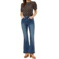 thumbnail image 2 of Unique Bargains Junior's Flare High Waist Stretch Long Pants Bell Button Jeans XL Dark Blue, 2 of 6