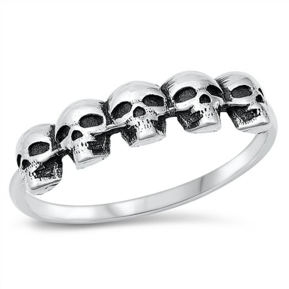 All in Stock Sterling Silver Skull Heads Ring Size 7