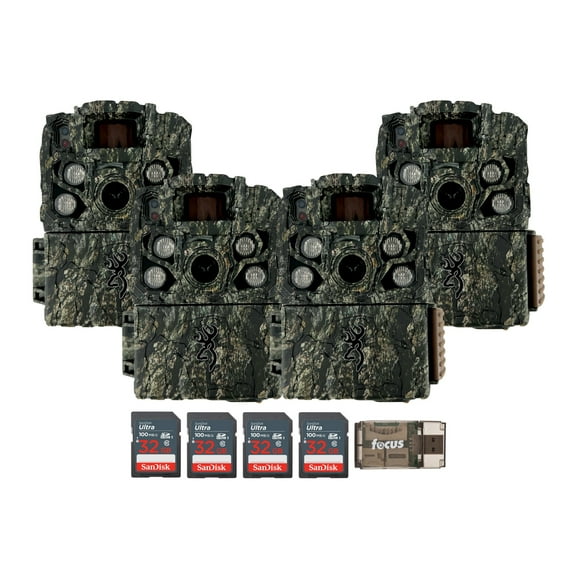 Browning Trail Camera - Strike Force FHDR 40MP (4-Pack) Bundle with 4x 32GB Memory Card and Card Reader (9 items)
