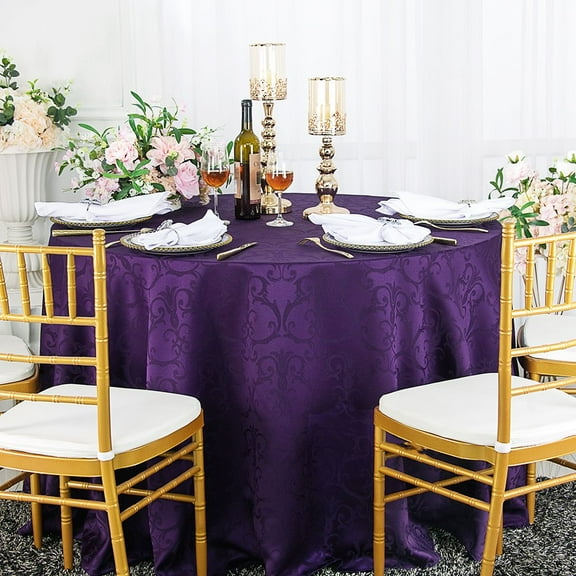 Wedding Linens Inc. 120" Round Damask Jacquard Polyester Tablecloth Table Cover Linens - Eggplant