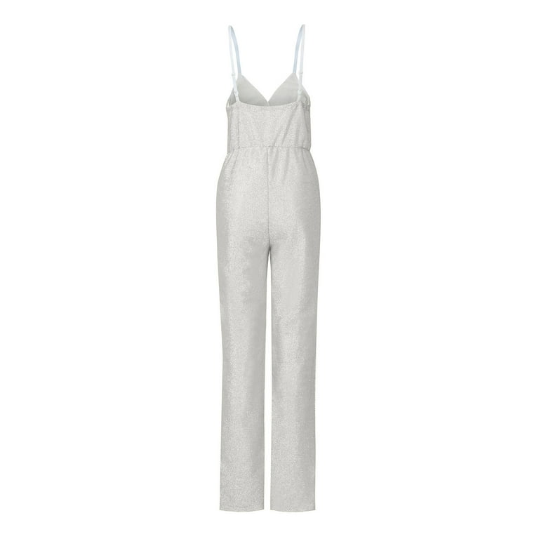 Dadaria Plus Size Jumpsuits for Women Dressy Women's Fashion Sleeveless  Sequins Slim Fitting Suspender Playsuit Jumpsuit Silver XXL,Women