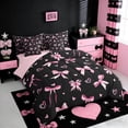 thumbnail image 2 of Erosebridal Pink Coquette Bowknot 7-Piece Twin Bedding Sets For Bow Lovers,Cute Loves Print Kids Bedding Comforter Set,Reversible pink, 2 of 7