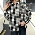 thumbnail image 2 of Plaid Shirts for Women Lightweigt Jackets Lapel Collar Long Sleeve Casual Button Down Shackets with Chest Pocket (XL, Black), 2 of 6