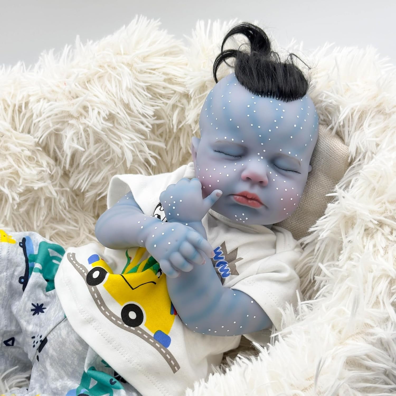 19 Inch Realistic Full Vinyl Avatar Baby Doll Soft Cloth Body Lifelike Reborn Baby Dolls Blue Skin Cute Sleeping Newborn Boy Baby Doll Toy Accessories Gift Set