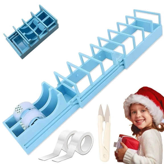 Fast Tape Dispenser for Crafts & Gift Wrapping - 18 Strips in Seconds - Design, Blade-Free, Compact & Heavy-Duty - Works with Standard, Washi, Double-Sided Tape (Blue)