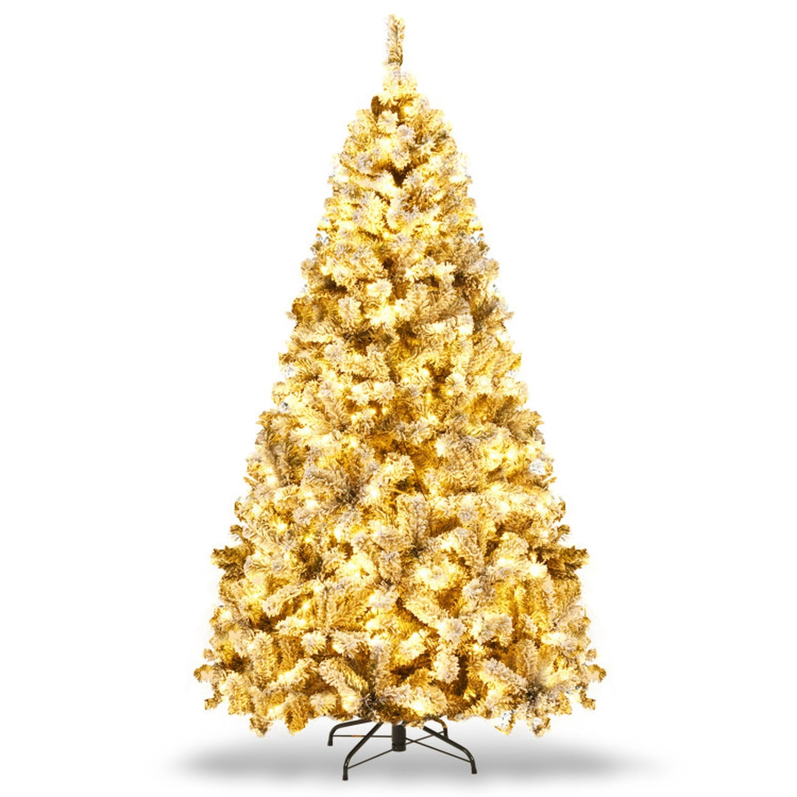 RUIE, 6 ft, Artificial Christmas Tree, with 250 LED Lights, 600 Branch Tips, Snow Flocked Holiday Xmas Tree for Indoor Home Office Decoration