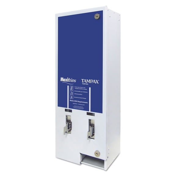 Hospeco D1 Maxithins/tampax Dual Channel Vendor, Metal, 11 1/8 X 7 5/8 X 26 3/8, White/blue