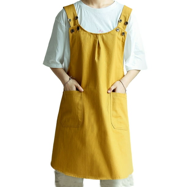 Qarigey Delantal cruzado con bolsillos, práctico delantal de trabajo unisex de mezclilla lavada, delantales para hornear Prendas para la parte del cuerpo Amarillo
