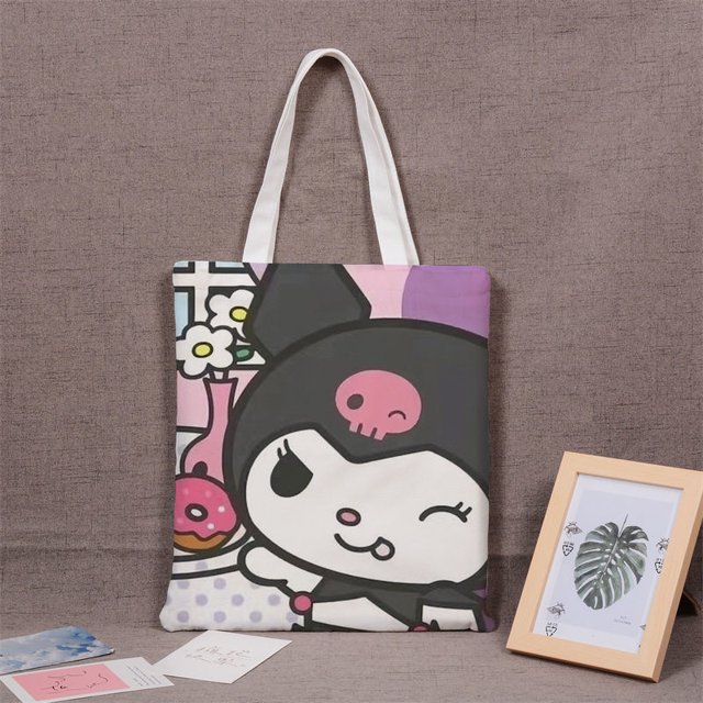 Kuromi-Bolsa de almacenamiento de lona con dibujos animados para mujer, monedero pequeño con cordón, bolsa de tela pequeña de viaje para Navidad