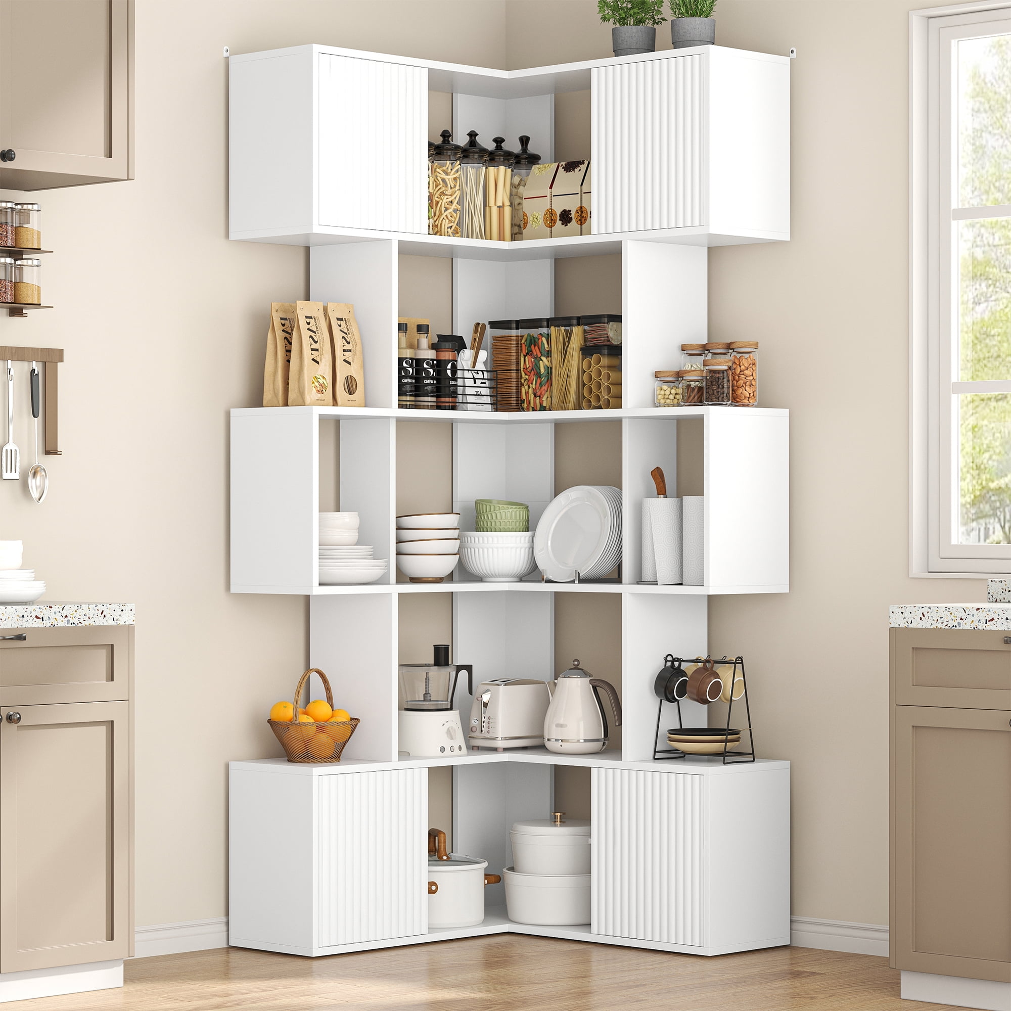 ModFurne 71 inch L-Shaped Corner Bookshelf, 5 Tier Cube Storage Bookcase, Wood Modern Book Shelf Organizer for Living Room/Home Office/Bedroom, White