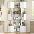thumbnail image 2 of Corner Bookcase with 4 Storage Cabinets, Casendy 5 Tier Corner Bookshelf with 12 Cube, 71" Tall Display Cabinet for Home Office, Living Room Furniture, White, 2 of 9