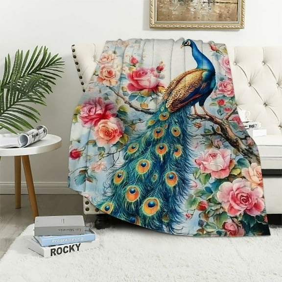 BCIIG   Peacock Sherpa Blanket Animal Theme   Throw Blanket Wildlife Zoo Animals Plush Blanket for Women Men Peacock Floral Fuzzy Blanket   40x50in