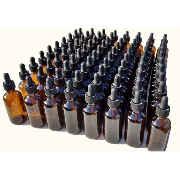 Dropper Stop 2oz Amber Glass Dropper Bottles (60mL) with Tapered Glass Droppers - Pack of 80